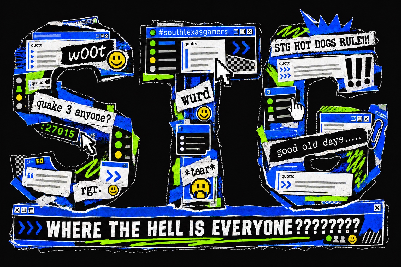 STG collage made from recovered South Texas Gamers forum phrases