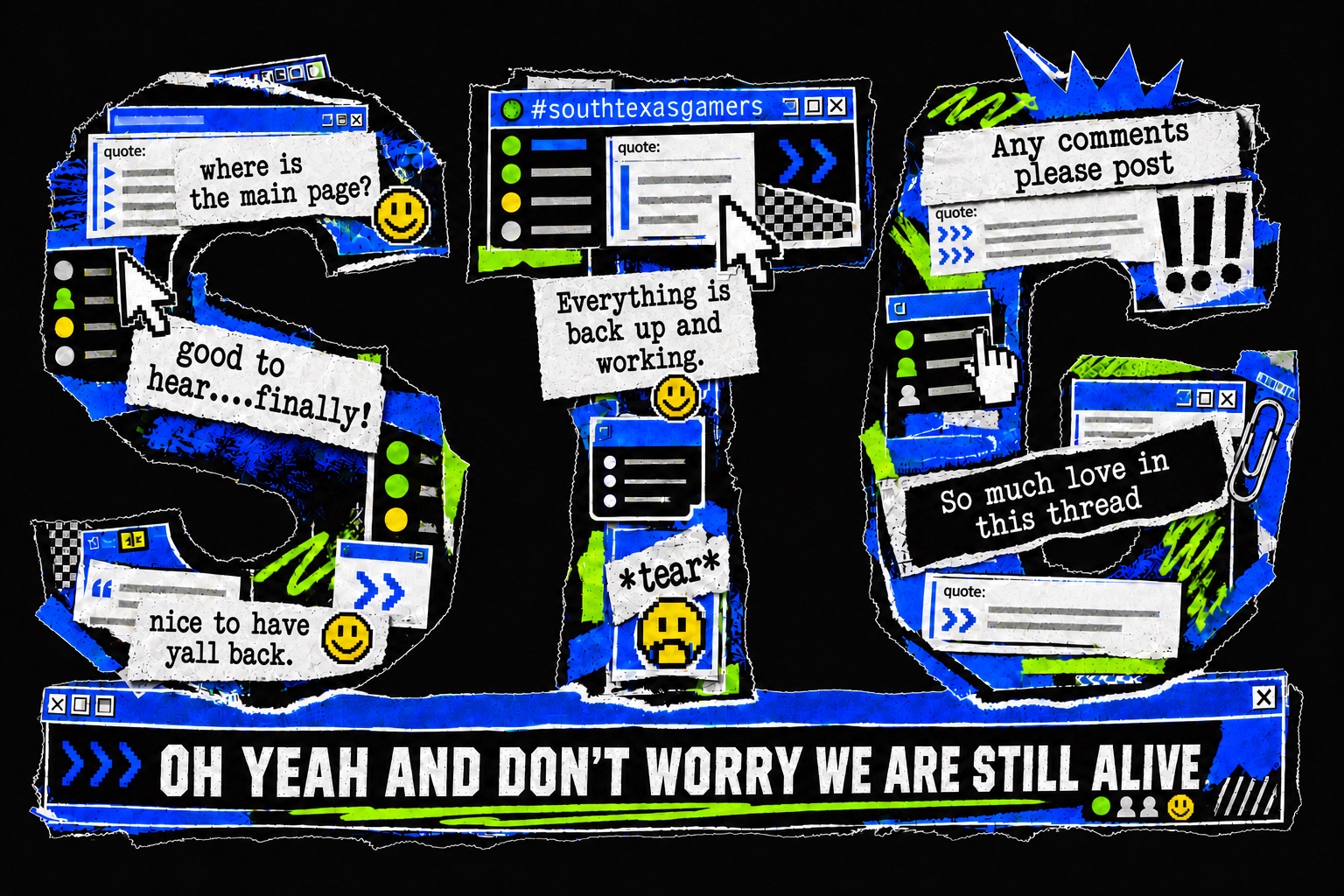 STG collage about the South Texas Gamers site returning